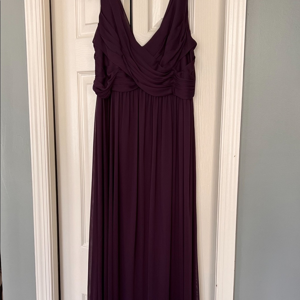New with tags David’s bridal plum cowl back bridesmaid dress.